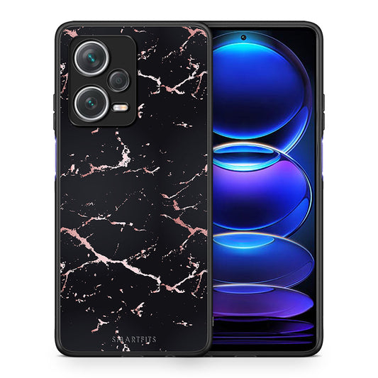 Θήκη Xiaomi Redmi Note 12 Pro+ / 12 Pro Discovery Black Rosegold Marble από τη Smartfits με σχέδιο στο πίσω μέρος και μαύρο περίβλημα | Xiaomi Redmi Note 12 Pro+ / 12 Pro Discovery Black Rosegold Marble case with colorful back and black bezels