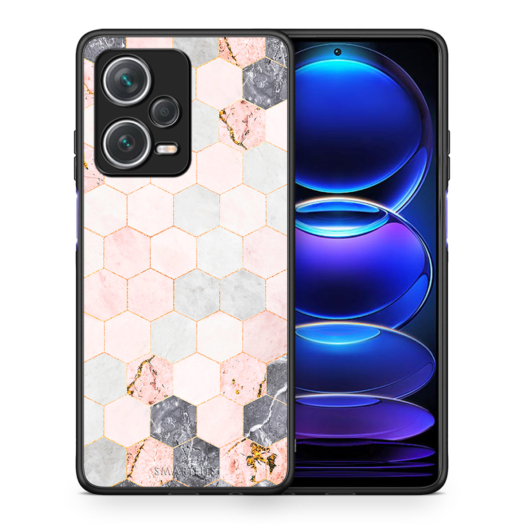 Θήκη Xiaomi Redmi Note 12 Pro+ / 12 Pro Discovery Hexagon Pink Marble από τη Smartfits με σχέδιο στο πίσω μέρος και μαύρο περίβλημα | Xiaomi Redmi Note 12 Pro+ / 12 Pro Discovery Hexagon Pink Marble case with colorful back and black bezels