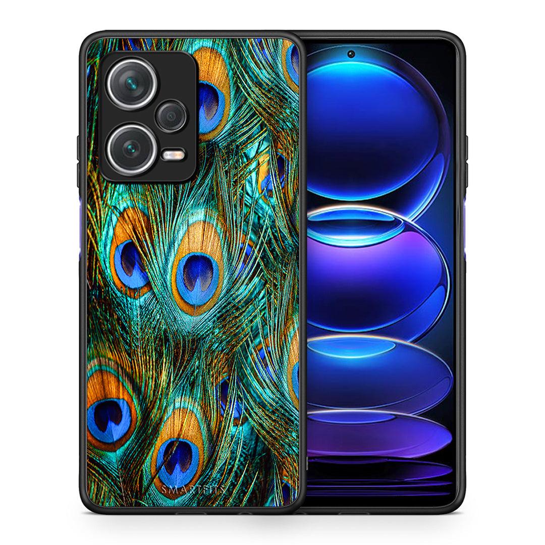 Θήκη Xiaomi Redmi Note 12 Pro+ / 12 Pro Discovery Real Peacock Feathers από τη Smartfits με σχέδιο στο πίσω μέρος και μαύρο περίβλημα | Xiaomi Redmi Note 12 Pro+ / 12 Pro Discovery Real Peacock Feathers case with colorful back and black bezels