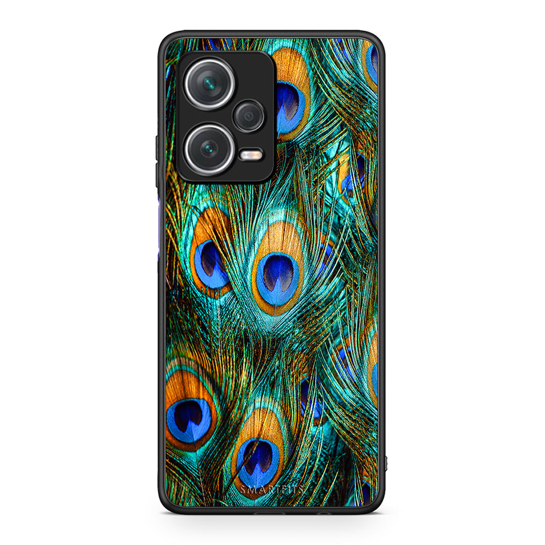 Xiaomi Redmi Note 12 Pro+ / 12 Pro Discovery Real Peacock Feathers θήκη από τη Smartfits με σχέδιο στο πίσω μέρος και μαύρο περίβλημα | Smartphone case with colorful back and black bezels by Smartfits