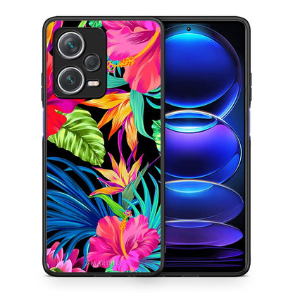 Θήκη Xiaomi Redmi Note 12 Pro+ / 12 Pro Discovery Tropical Flowers από τη Smartfits με σχέδιο στο πίσω μέρος και μαύρο περίβλημα | Xiaomi Redmi Note 12 Pro+ / 12 Pro Discovery Tropical Flowers case with colorful back and black bezels