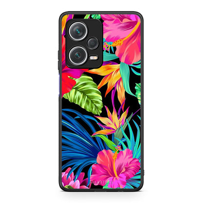 Xiaomi Redmi Note 12 Pro+ / 12 Pro Discovery Tropical Flowers θήκη από τη Smartfits με σχέδιο στο πίσω μέρος και μαύρο περίβλημα | Smartphone case with colorful back and black bezels by Smartfits