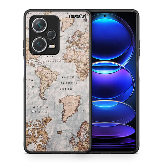 Θήκη Xiaomi Redmi Note 12 Pro+ / 12 Pro Discovery World Map από τη Smartfits με σχέδιο στο πίσω μέρος και μαύρο περίβλημα | Xiaomi Redmi Note 12 Pro+ / 12 Pro Discovery World Map case with colorful back and black bezels