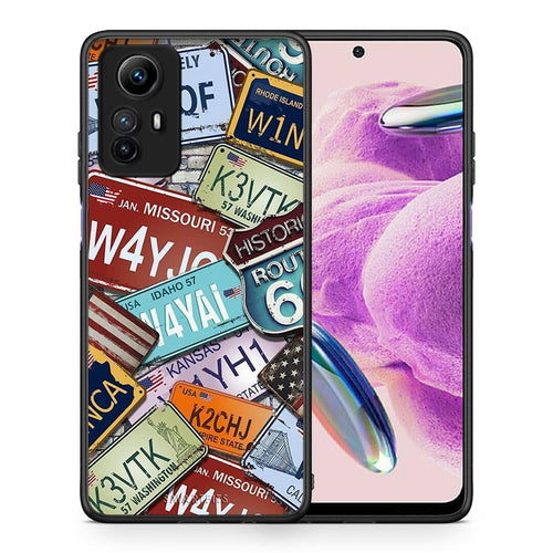 Θήκη Xiaomi Redmi Note 12S / Redmi K60 Pro Car Plates από τη Smartfits με σχέδιο στο πίσω μέρος και μαύρο περίβλημα | Xiaomi Redmi Note 12S / Redmi K60 Pro Car Plates Case with Colorful Back and Black Bezels
