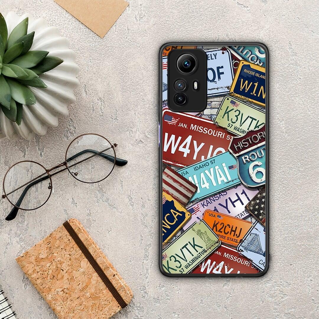 Θήκη Xiaomi Redmi Note 12S / Redmi K60 Pro Car Plates από τη Smartfits με σχέδιο στο πίσω μέρος και μαύρο περίβλημα | Xiaomi Redmi Note 12S / Redmi K60 Pro Car Plates Case with Colorful Back and Black Bezels