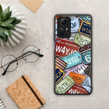 Θήκη Xiaomi Redmi Note 12S / Redmi K60 Pro Car Plates από τη Smartfits με σχέδιο στο πίσω μέρος και μαύρο περίβλημα | Xiaomi Redmi Note 12S / Redmi K60 Pro Car Plates Case with Colorful Back and Black Bezels