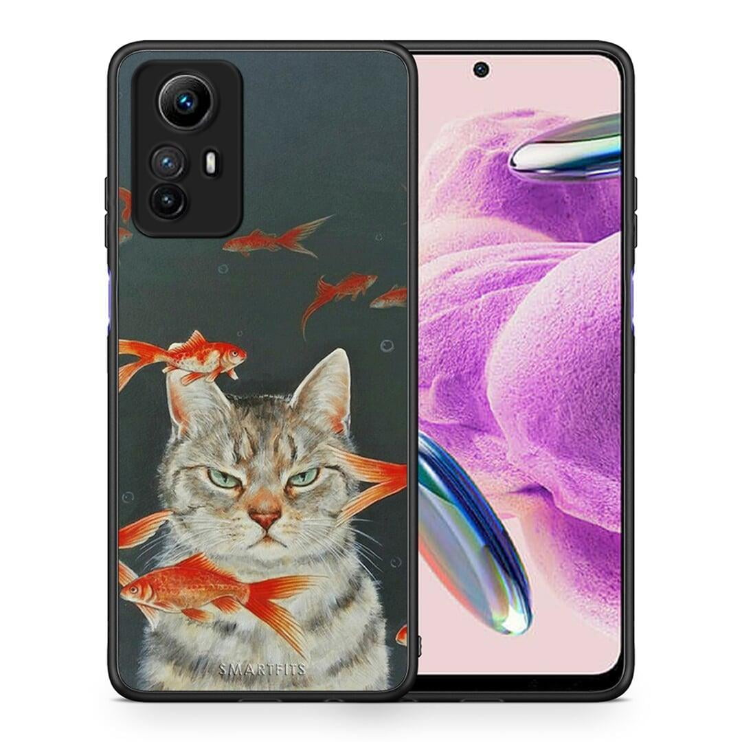 Θήκη Xiaomi Redmi Note 12S / Redmi K60 Pro Cat Goldfish από τη Smartfits με σχέδιο στο πίσω μέρος και μαύρο περίβλημα | Xiaomi Redmi Note 12S / Redmi K60 Pro Cat Goldfish Case with Colorful Back and Black Bezels