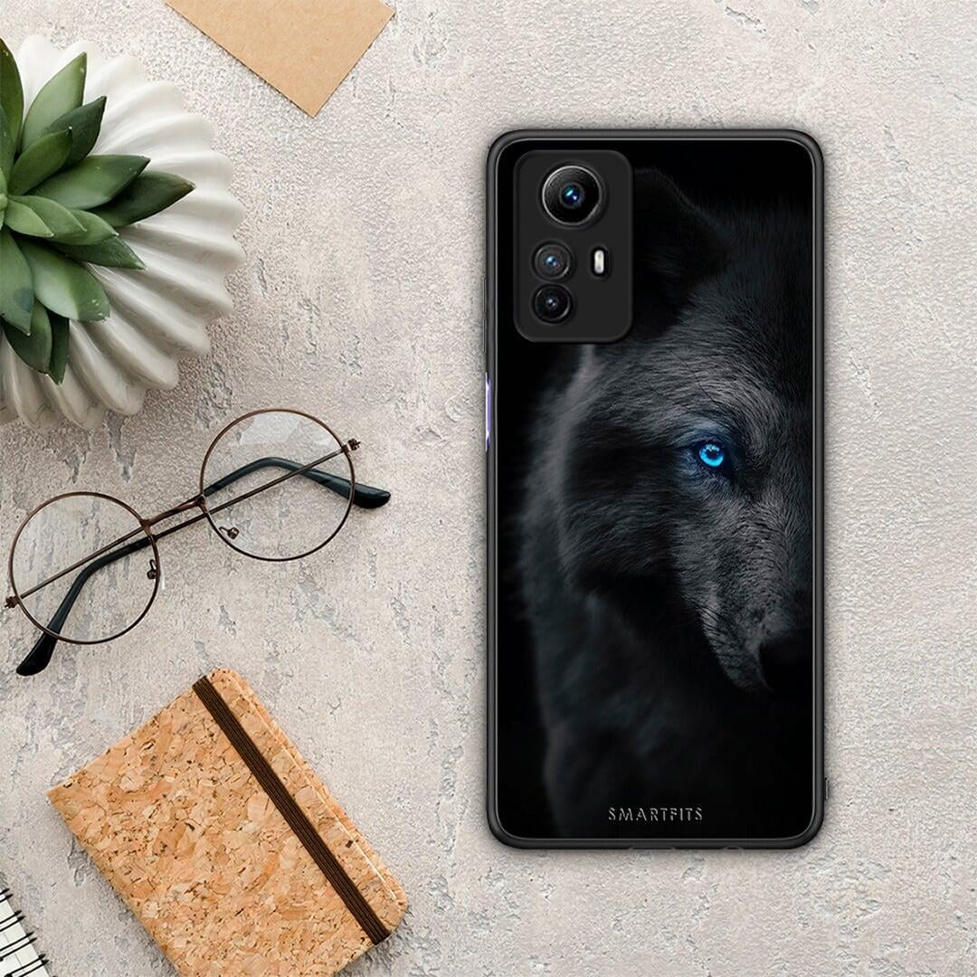 Θήκη Xiaomi Redmi Note 12S / Redmi K60 Pro Dark Wolf από τη Smartfits με σχέδιο στο πίσω μέρος και μαύρο περίβλημα | Xiaomi Redmi Note 12S / Redmi K60 Pro Dark Wolf Case with Colorful Back and Black Bezels
