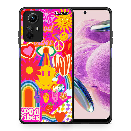 Θήκη Xiaomi Redmi Note 12S / Redmi K60 Pro Hippie Love από τη Smartfits με σχέδιο στο πίσω μέρος και μαύρο περίβλημα | Xiaomi Redmi Note 12S / Redmi K60 Pro Hippie Love Case with Colorful Back and Black Bezels