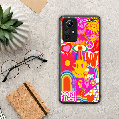 Θήκη Xiaomi Redmi Note 12S / Redmi K60 Pro Hippie Love από τη Smartfits με σχέδιο στο πίσω μέρος και μαύρο περίβλημα | Xiaomi Redmi Note 12S / Redmi K60 Pro Hippie Love Case with Colorful Back and Black Bezels