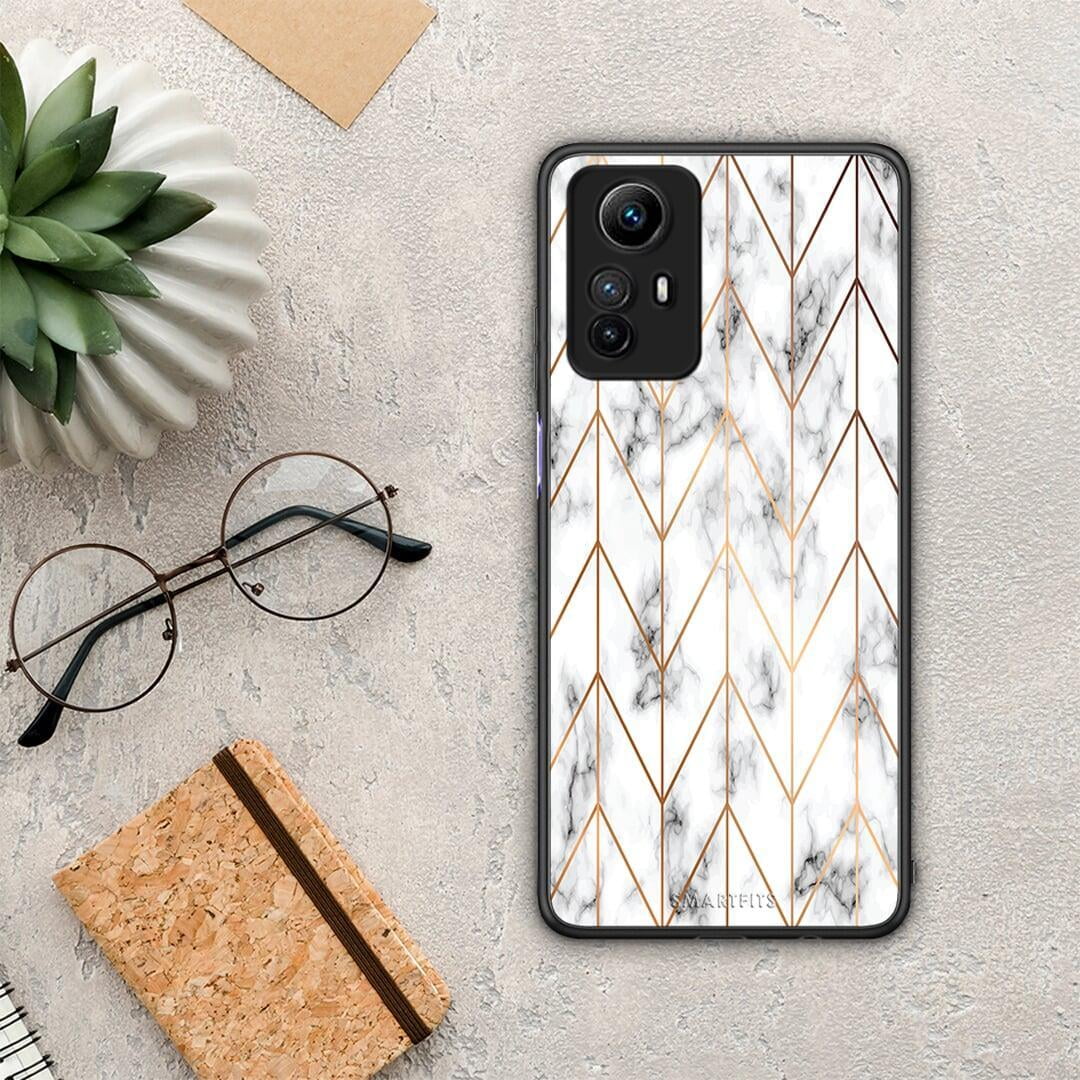 Θήκη Xiaomi Redmi Note 12S / Redmi K60 Pro Marble Gold Geometric από τη Smartfits με σχέδιο στο πίσω μέρος και μαύρο περίβλημα | Xiaomi Redmi Note 12S / Redmi K60 Pro Marble Gold Geometric Case with Colorful Back and Black Bezels