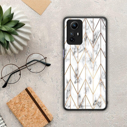 Θήκη Xiaomi Redmi Note 12S / Redmi K60 Pro Marble Gold Geometric από τη Smartfits με σχέδιο στο πίσω μέρος και μαύρο περίβλημα | Xiaomi Redmi Note 12S / Redmi K60 Pro Marble Gold Geometric Case with Colorful Back and Black Bezels