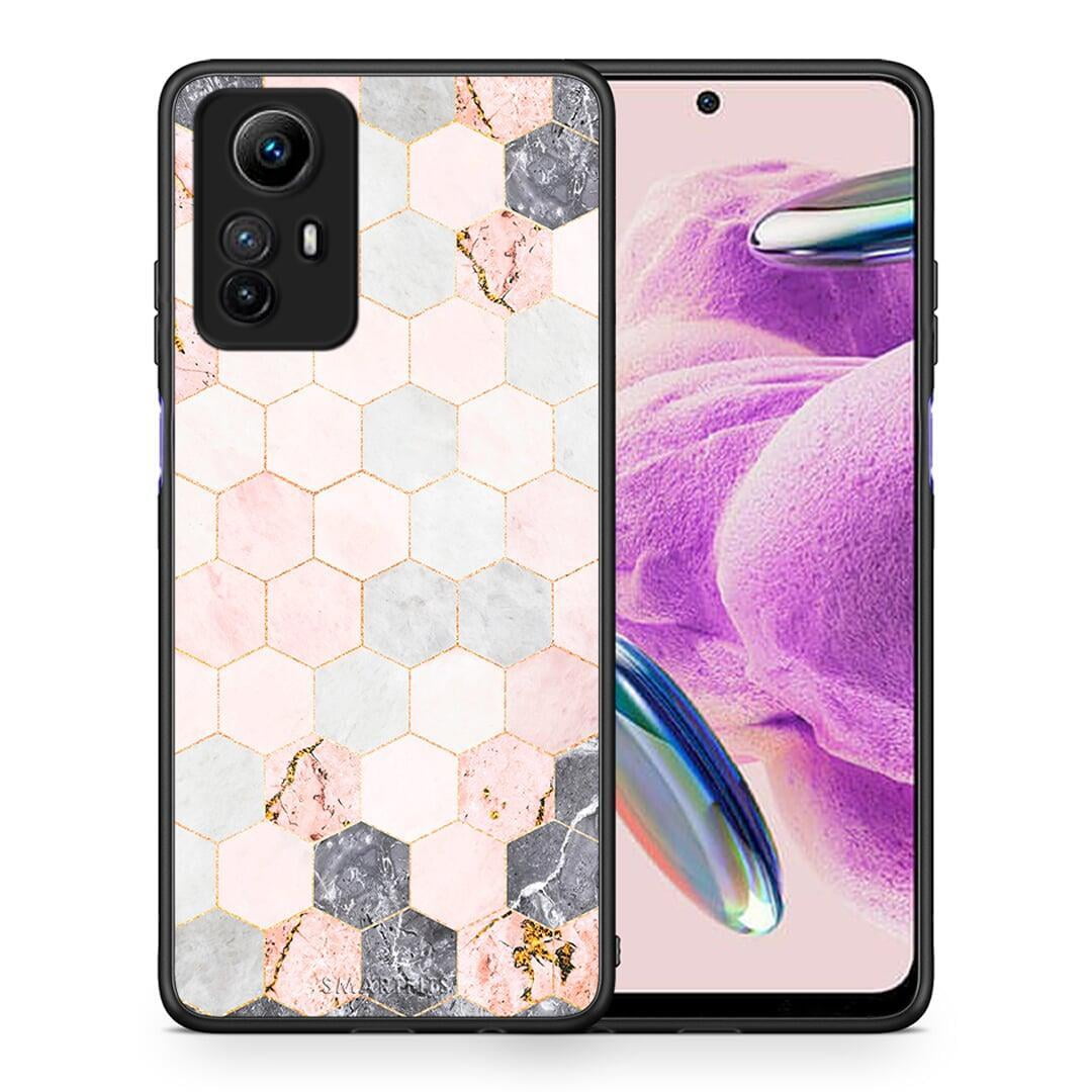 Θήκη Xiaomi Redmi Note 12S / Redmi K60 Pro Marble Hexagon Pink από τη Smartfits με σχέδιο στο πίσω μέρος και μαύρο περίβλημα | Xiaomi Redmi Note 12S / Redmi K60 Pro Marble Hexagon Pink Case with Colorful Back and Black Bezels
