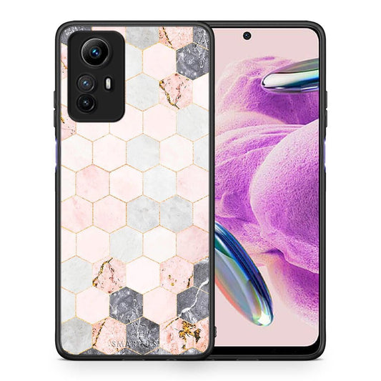 Θήκη Xiaomi Redmi Note 12S / Redmi K60 Pro Marble Hexagon Pink από τη Smartfits με σχέδιο στο πίσω μέρος και μαύρο περίβλημα | Xiaomi Redmi Note 12S / Redmi K60 Pro Marble Hexagon Pink Case with Colorful Back and Black Bezels
