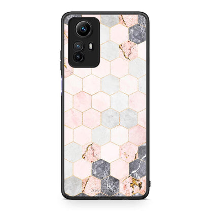 Θήκη Xiaomi Redmi Note 12S / Redmi K60 Pro Marble Hexagon Pink από τη Smartfits με σχέδιο στο πίσω μέρος και μαύρο περίβλημα | Xiaomi Redmi Note 12S / Redmi K60 Pro Marble Hexagon Pink Case with Colorful Back and Black Bezels