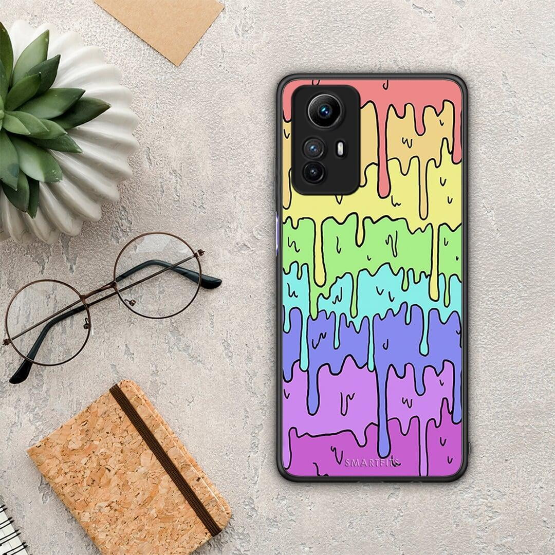 Θήκη Xiaomi Redmi Note 12S / Redmi K60 Pro Melting Rainbow από τη Smartfits με σχέδιο στο πίσω μέρος και μαύρο περίβλημα | Xiaomi Redmi Note 12S / Redmi K60 Pro Melting Rainbow Case with Colorful Back and Black Bezels