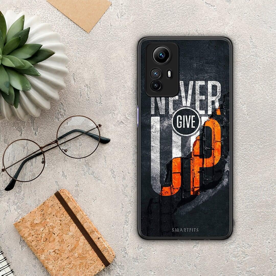 Θήκη Xiaomi Redmi Note 12S / Redmi K60 Pro Never Give Up από τη Smartfits με σχέδιο στο πίσω μέρος και μαύρο περίβλημα | Xiaomi Redmi Note 12S / Redmi K60 Pro Never Give Up Case with Colorful Back and Black Bezels