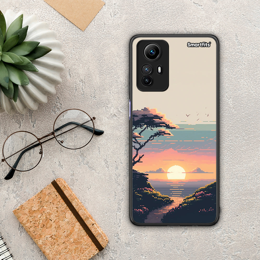 Θήκη Xiaomi Redmi Note 12S Pixel Sunset από τη Smartfits με σχέδιο στο πίσω μέρος και μαύρο περίβλημα | Xiaomi Redmi Note 12S Pixel Sunset Case with Colorful Back and Black Bezels