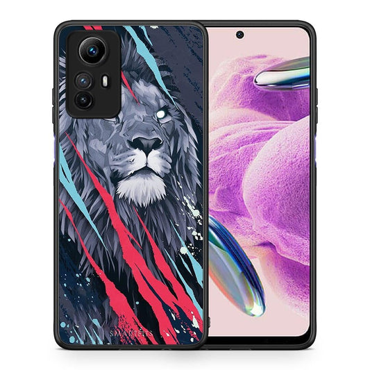 Θήκη Xiaomi Redmi Note 12S / Redmi K60 Pro PopArt Lion Designer από τη Smartfits με σχέδιο στο πίσω μέρος και μαύρο περίβλημα | Xiaomi Redmi Note 12S / Redmi K60 Pro PopArt Lion Designer Case with Colorful Back and Black Bezels