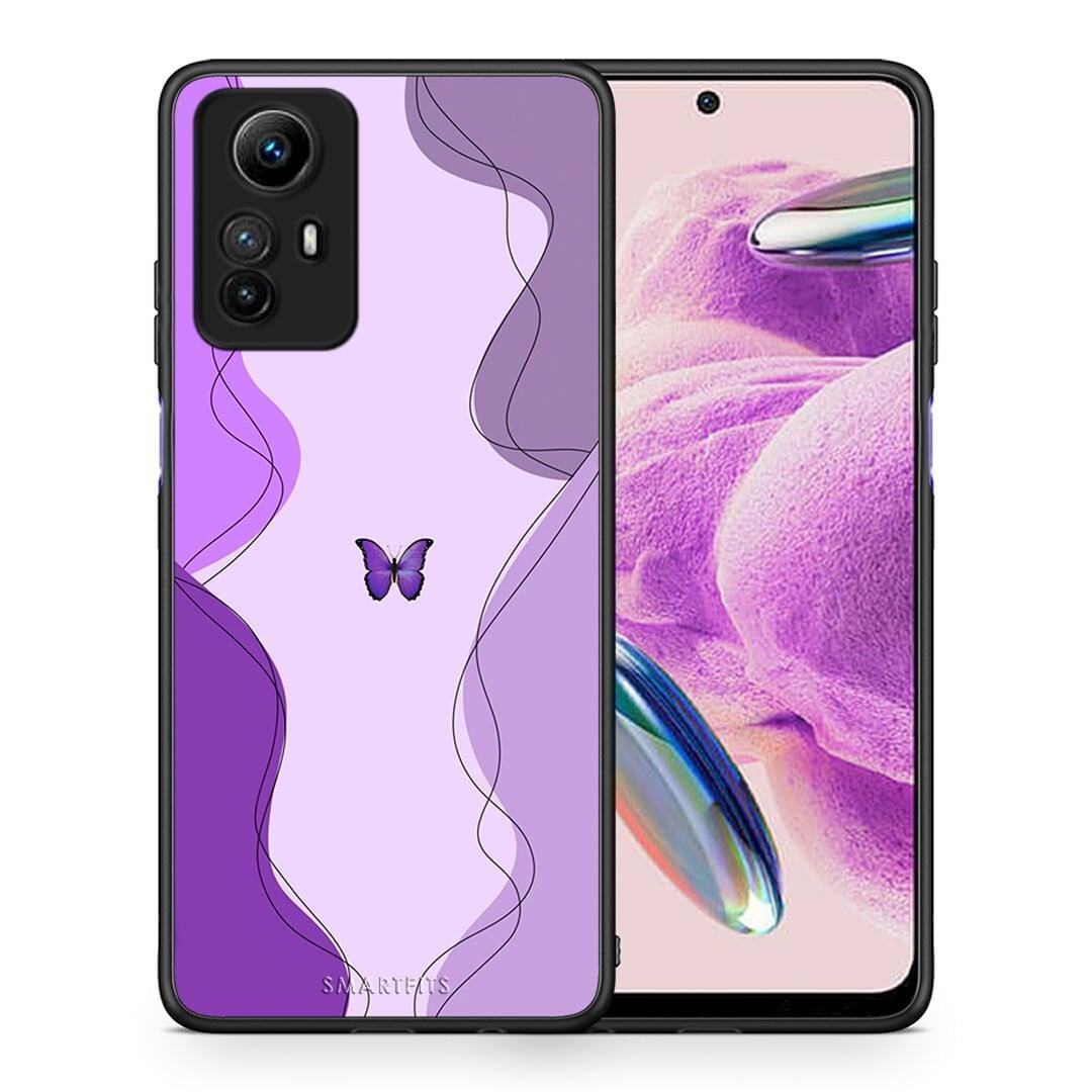 Θήκη Xiaomi Redmi Note 12S / Redmi K60 Pro Purple Mariposa από τη Smartfits με σχέδιο στο πίσω μέρος και μαύρο περίβλημα | Xiaomi Redmi Note 12S / Redmi K60 Pro Purple Mariposa Case with Colorful Back and Black Bezels