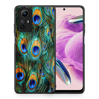 Θήκη Xiaomi Redmi Note 12S / Redmi K60 Pro Real Peacock Feathers από τη Smartfits με σχέδιο στο πίσω μέρος και μαύρο περίβλημα | Xiaomi Redmi Note 12S / Redmi K60 Pro Real Peacock Feathers Case with Colorful Back and Black Bezels