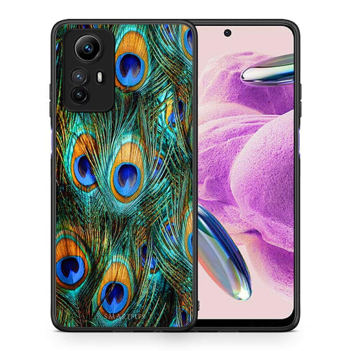 Θήκη Xiaomi Redmi Note 12S / Redmi K60 Pro Real Peacock Feathers από τη Smartfits με σχέδιο στο πίσω μέρος και μαύρο περίβλημα | Xiaomi Redmi Note 12S / Redmi K60 Pro Real Peacock Feathers Case with Colorful Back and Black Bezels