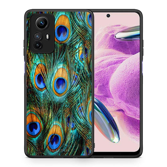 Θήκη Xiaomi Redmi Note 12S / Redmi K60 Pro Real Peacock Feathers από τη Smartfits με σχέδιο στο πίσω μέρος και μαύρο περίβλημα | Xiaomi Redmi Note 12S / Redmi K60 Pro Real Peacock Feathers Case with Colorful Back and Black Bezels