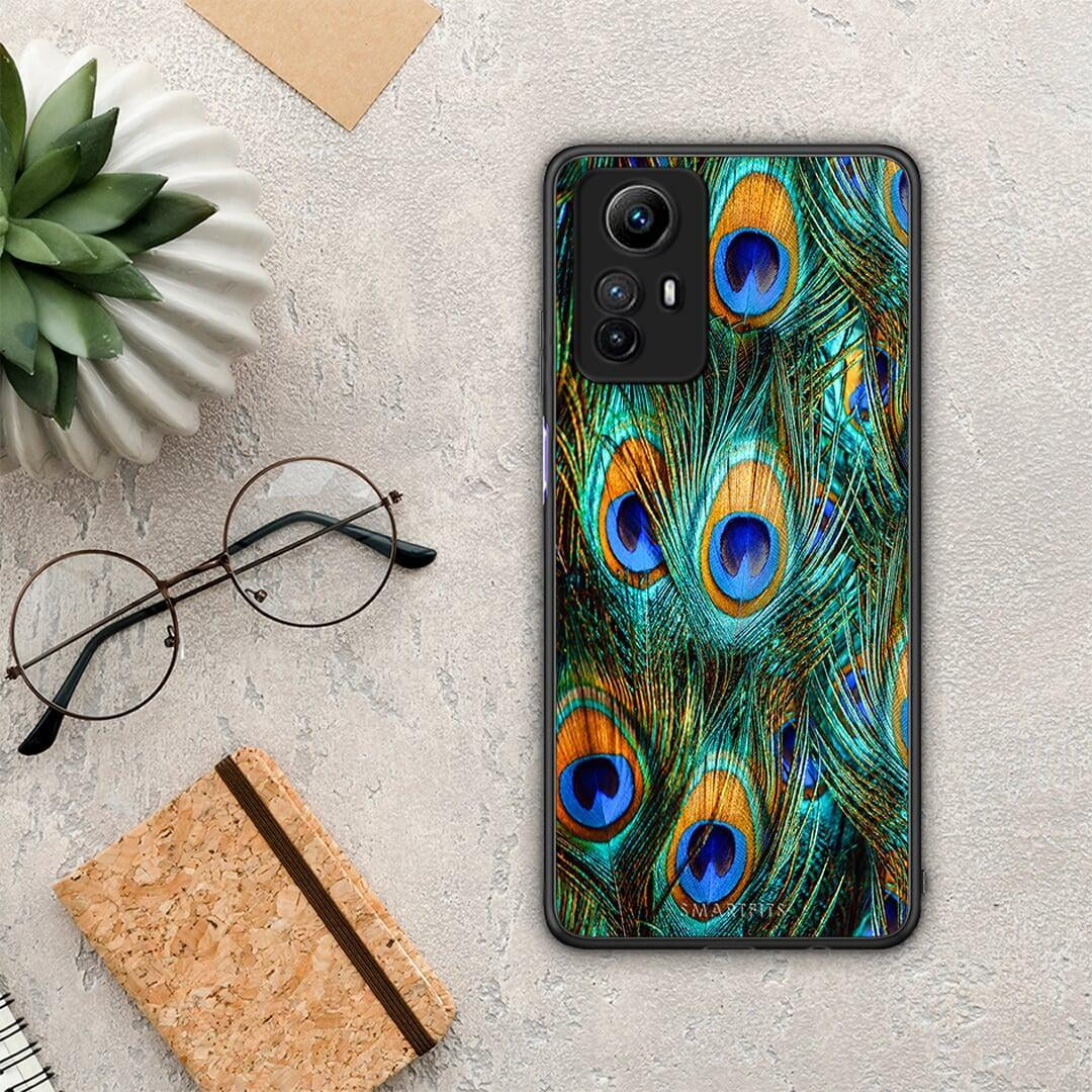 Θήκη Xiaomi Redmi Note 12S / Redmi K60 Pro Real Peacock Feathers από τη Smartfits με σχέδιο στο πίσω μέρος και μαύρο περίβλημα | Xiaomi Redmi Note 12S / Redmi K60 Pro Real Peacock Feathers Case with Colorful Back and Black Bezels