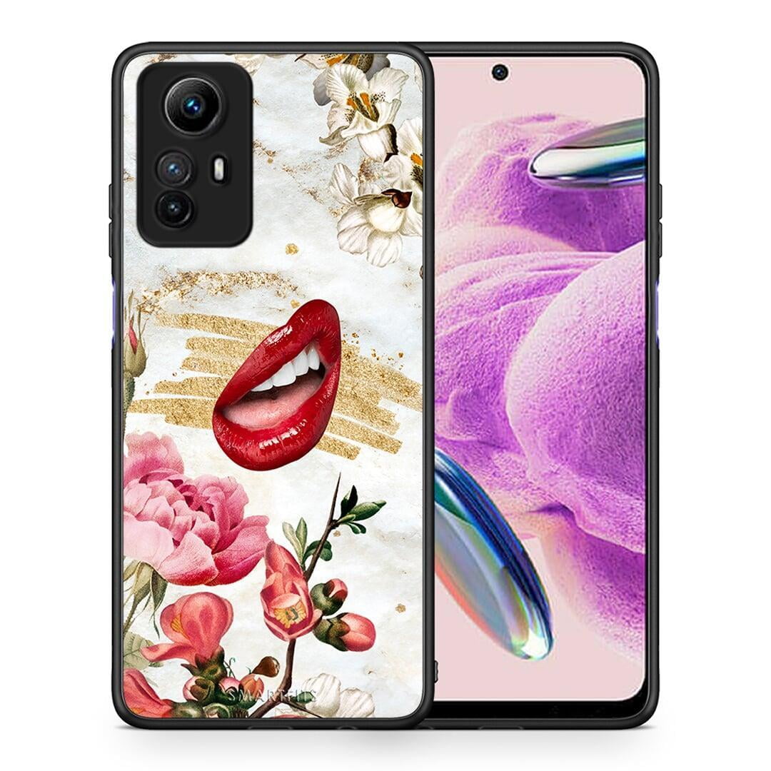 Θήκη Xiaomi Redmi Note 12S / Redmi K60 Pro Red Lips από τη Smartfits με σχέδιο στο πίσω μέρος και μαύρο περίβλημα | Xiaomi Redmi Note 12S / Redmi K60 Pro Red Lips Case with Colorful Back and Black Bezels