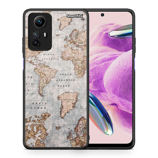 Θήκη Xiaomi Redmi Note 12S World Map από τη Smartfits με σχέδιο στο πίσω μέρος και μαύρο περίβλημα | Xiaomi Redmi Note 12S World Map Case with Colorful Back and Black Bezels