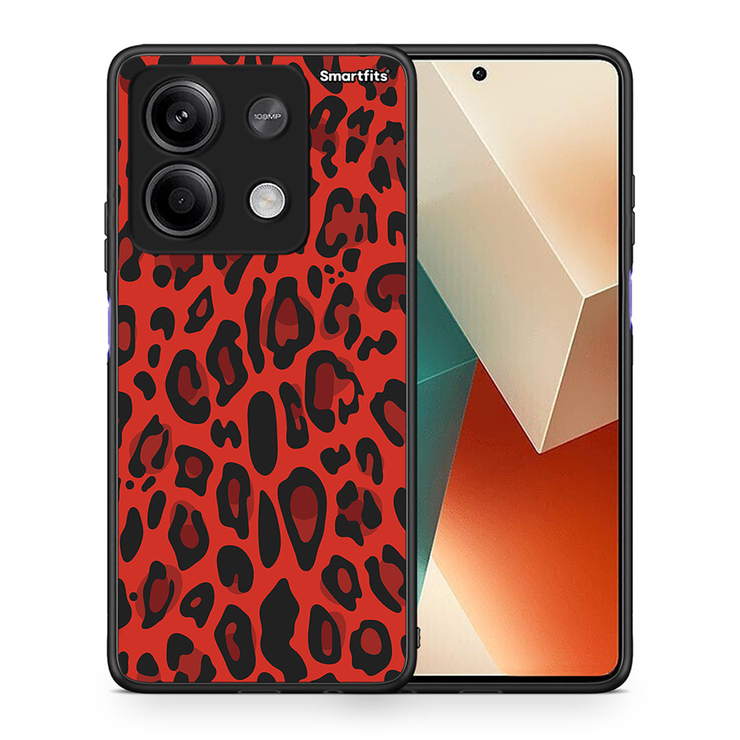Θήκη Xiaomi Redmi Note 13 5G Red Leopard Animal από τη Smartfits με σχέδιο στο πίσω μέρος και μαύρο περίβλημα | Xiaomi Redmi Note 13 5G Red Leopard Animal case with colorful back and black bezels