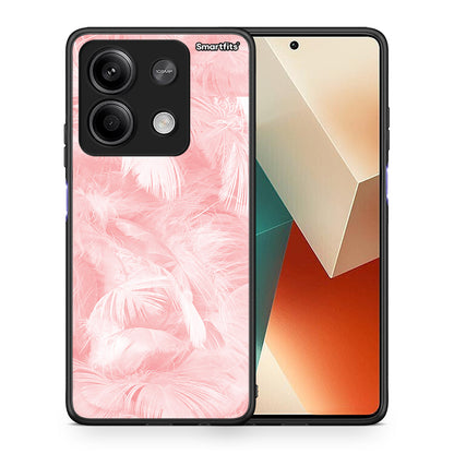 Θήκη Xiaomi Redmi Note 13 5G Pink Feather Boho από τη Smartfits με σχέδιο στο πίσω μέρος και μαύρο περίβλημα | Xiaomi Redmi Note 13 5G Pink Feather Boho case with colorful back and black bezels