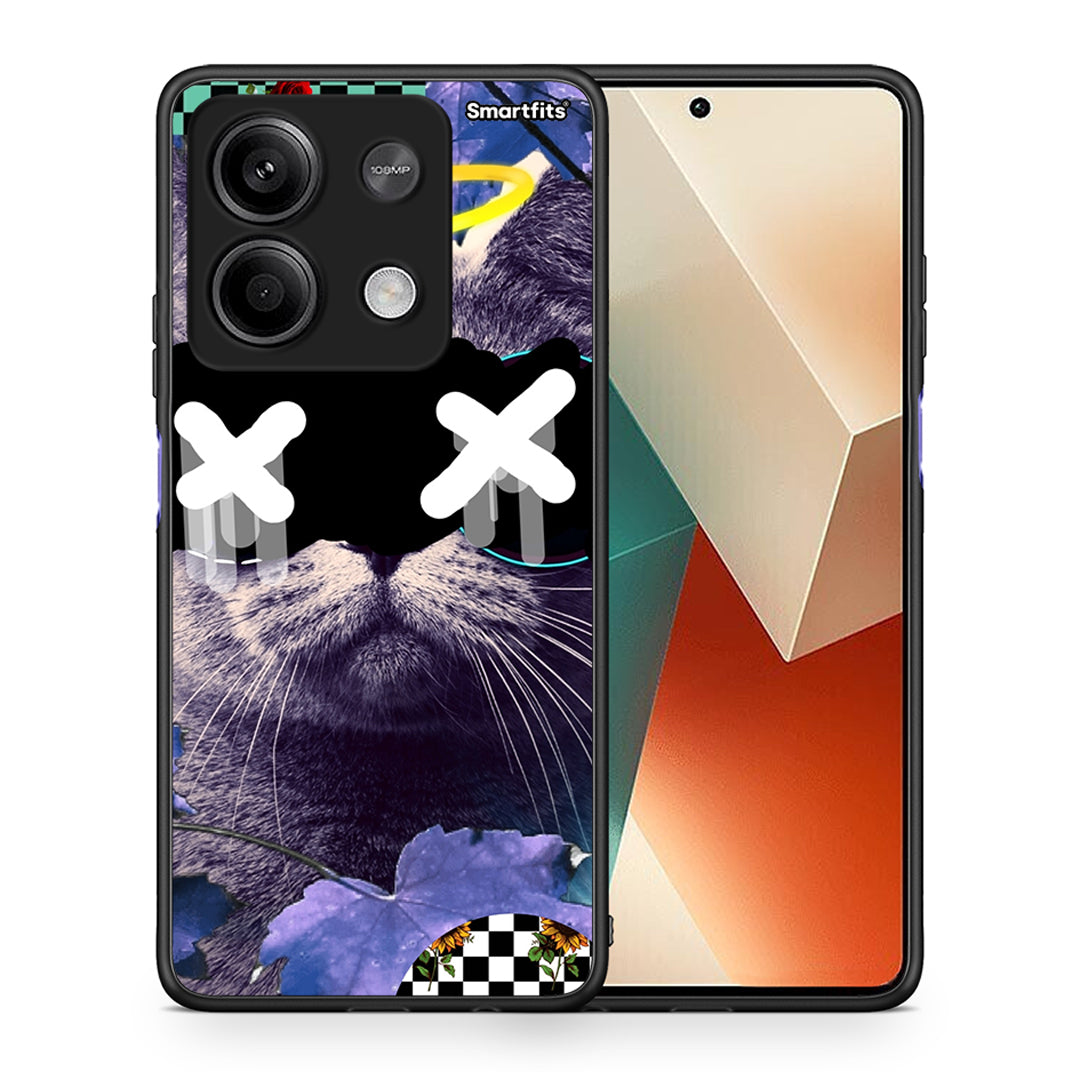 Θήκη Xiaomi Redmi Note 13 5G Cat Collage από τη Smartfits με σχέδιο στο πίσω μέρος και μαύρο περίβλημα | Xiaomi Redmi Note 13 5G Cat Collage case with colorful back and black bezels