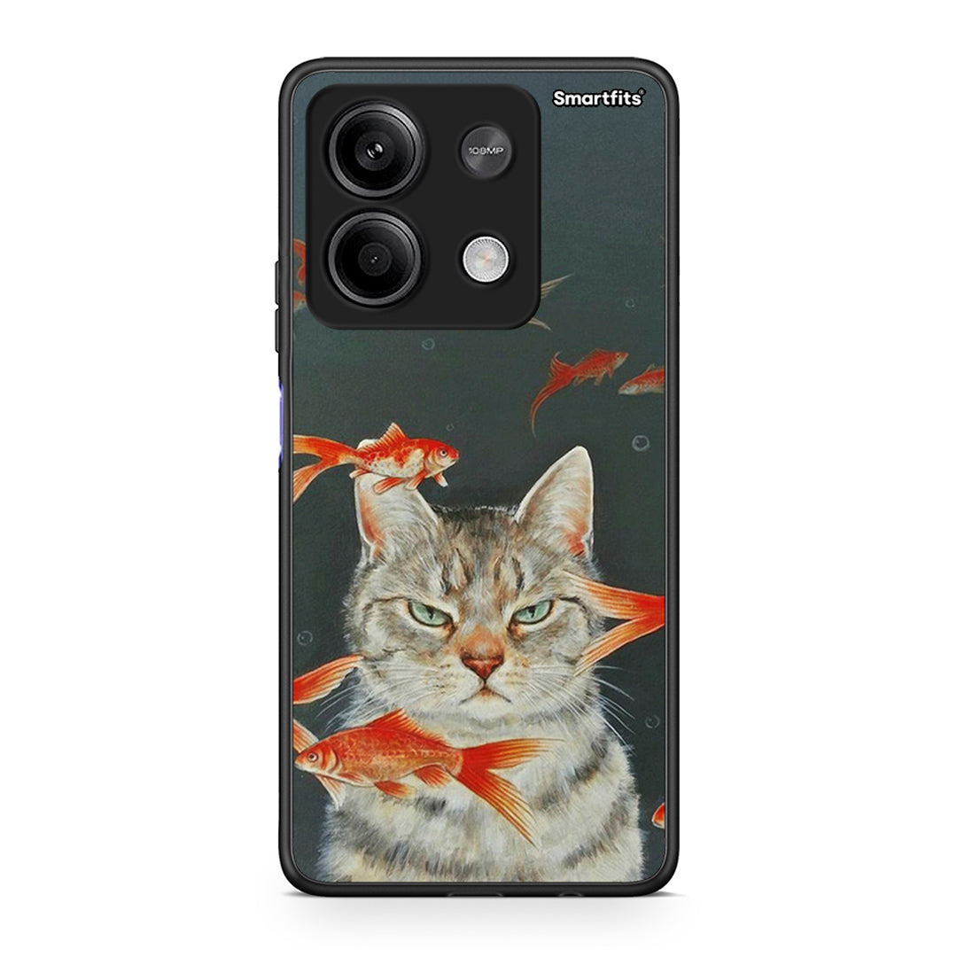 Xiaomi Redmi Note 13 5G Cat Goldfish θήκη από τη Smartfits με σχέδιο στο πίσω μέρος και μαύρο περίβλημα | Smartphone case with colorful back and black bezels by Smartfits