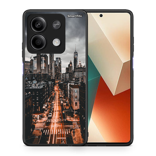 Θήκη Xiaomi Redmi Note 13 5G City Lights από τη Smartfits με σχέδιο στο πίσω μέρος και μαύρο περίβλημα | Xiaomi Redmi Note 13 5G City Lights case with colorful back and black bezels