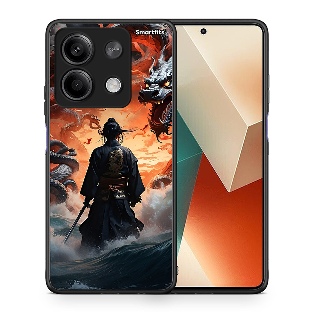 Θήκη Xiaomi Redmi Note 13 5G Dragons Fight από τη Smartfits με σχέδιο στο πίσω μέρος και μαύρο περίβλημα | Xiaomi Redmi Note 13 5G Dragons Fight case with colorful back and black bezels