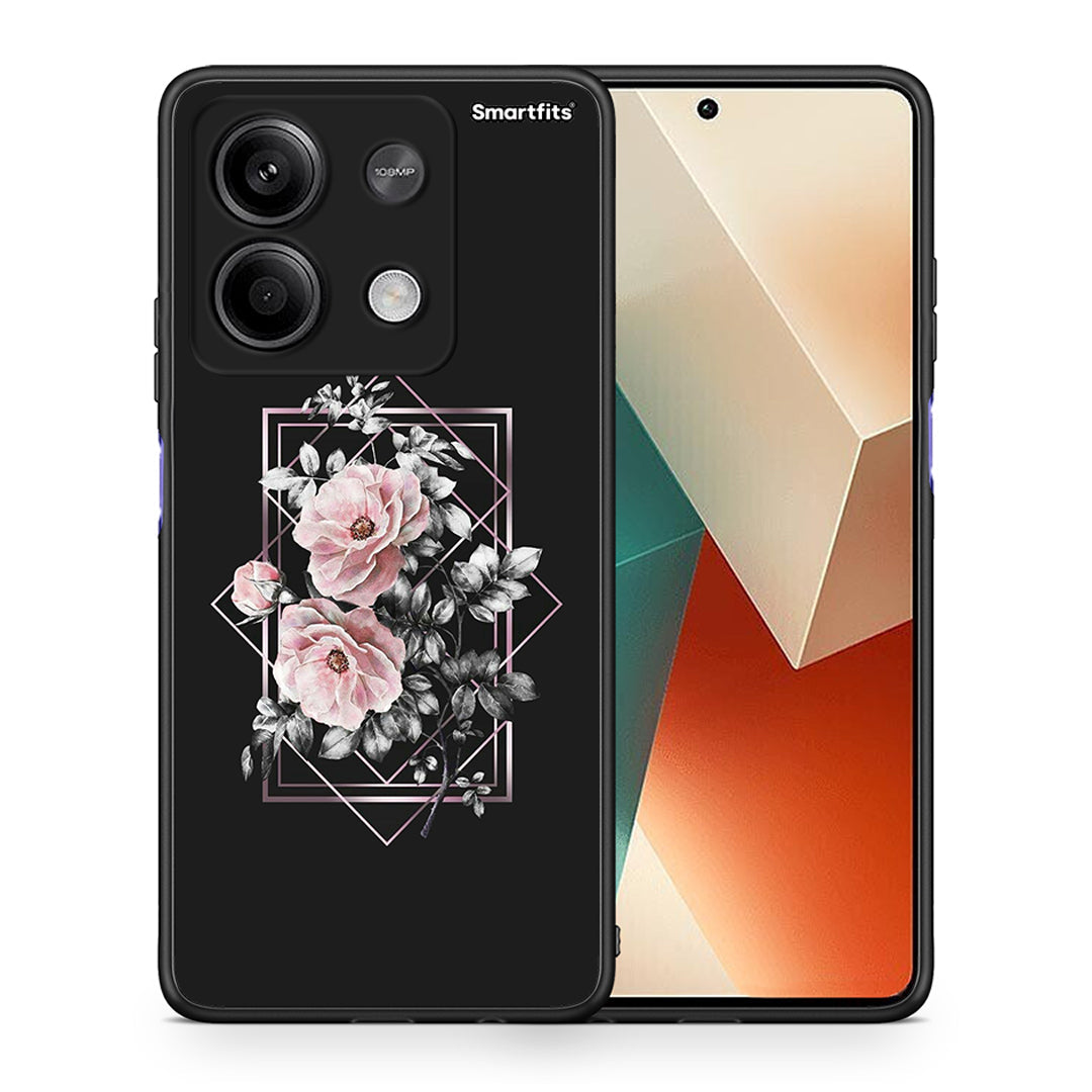 Θήκη Xiaomi Redmi Note 13 5G Frame Flower από τη Smartfits με σχέδιο στο πίσω μέρος και μαύρο περίβλημα | Xiaomi Redmi Note 13 5G Frame Flower case with colorful back and black bezels