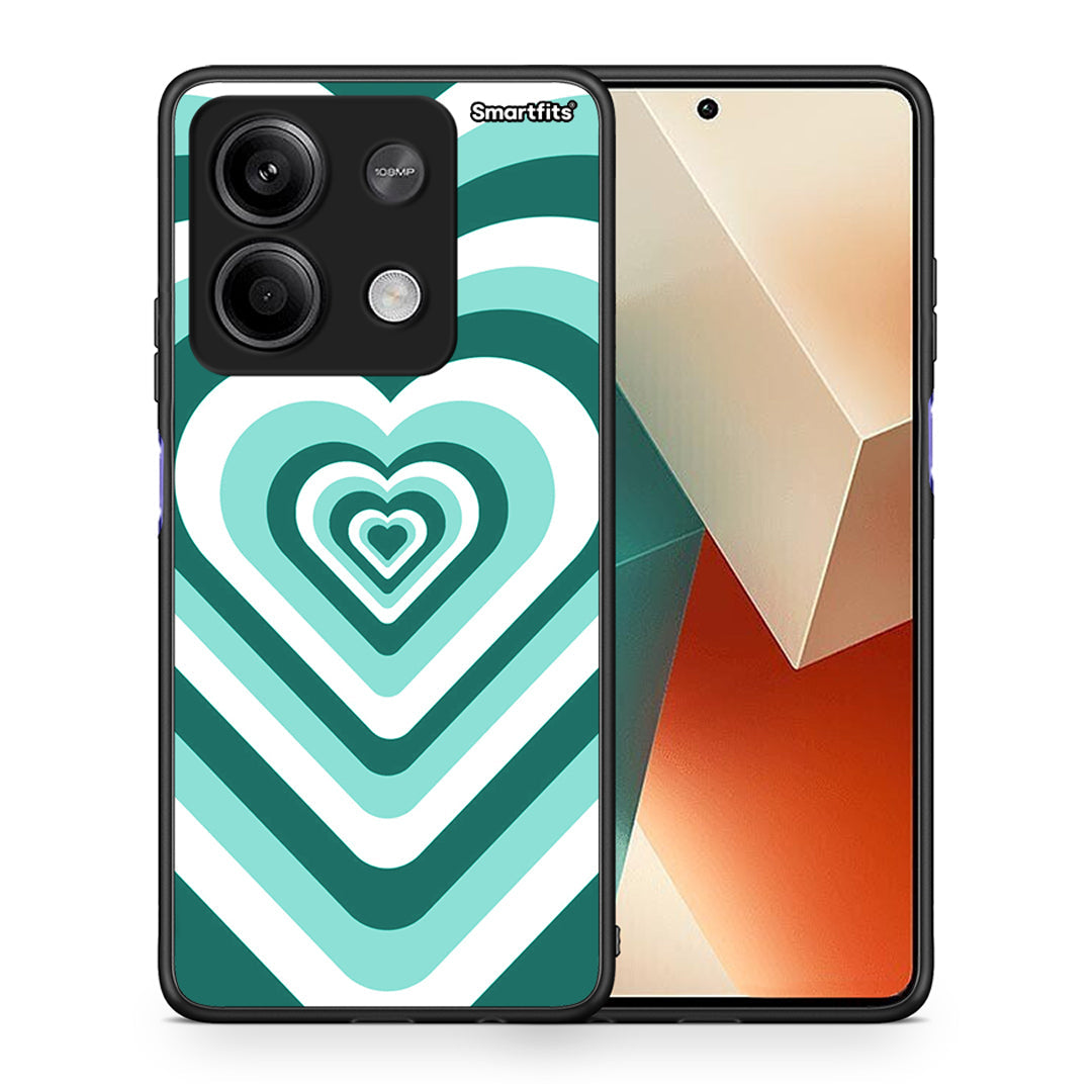 Θήκη Xiaomi Redmi Note 13 5G Green Hearts από τη Smartfits με σχέδιο στο πίσω μέρος και μαύρο περίβλημα | Xiaomi Redmi Note 13 5G Green Hearts case with colorful back and black bezels