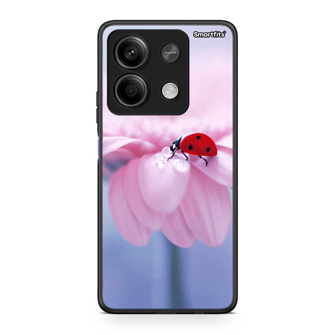 Xiaomi Redmi Note 13 5G Ladybug Flower θήκη από τη Smartfits με σχέδιο στο πίσω μέρος και μαύρο περίβλημα | Smartphone case with colorful back and black bezels by Smartfits