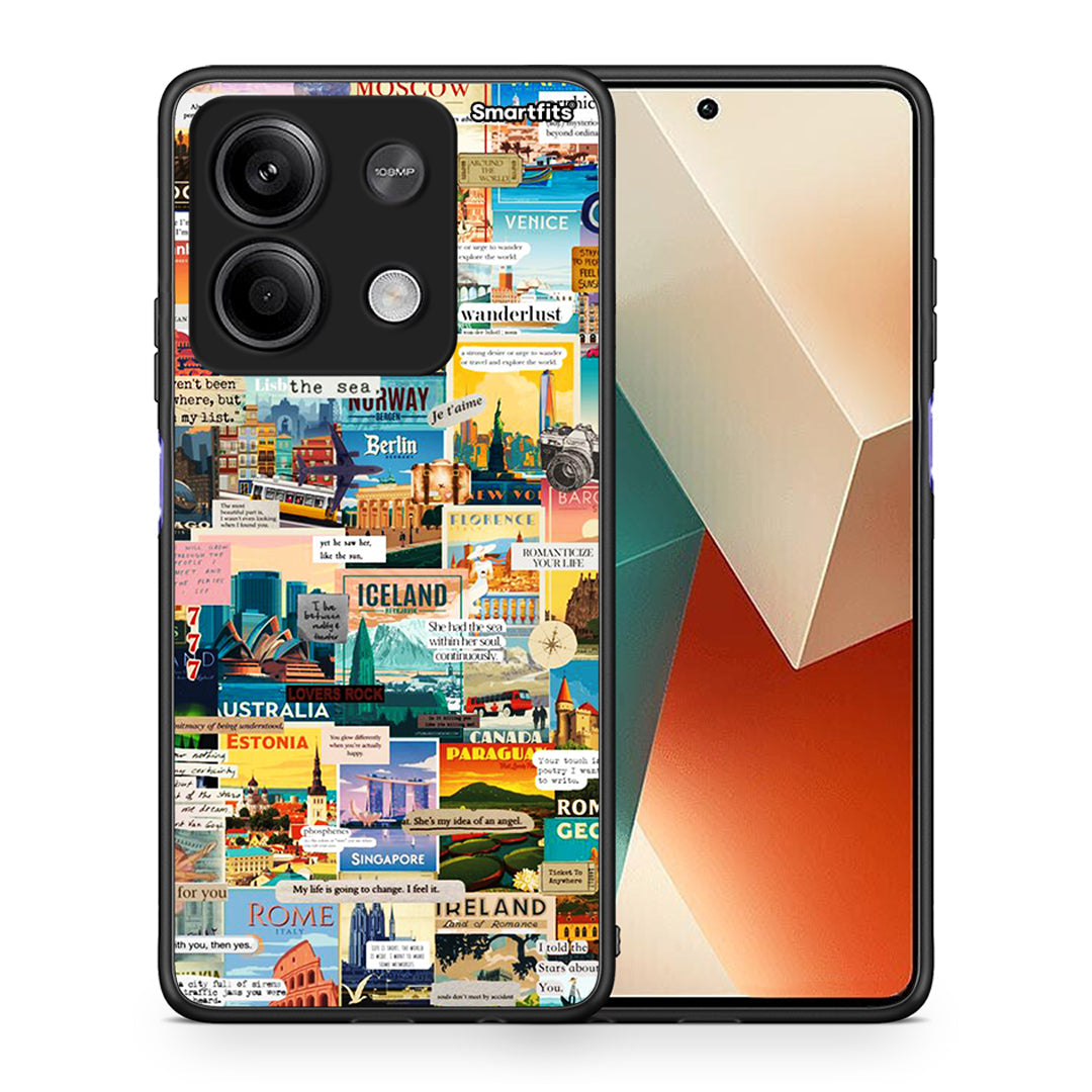 Θήκη Xiaomi Redmi Note 13 5G Live To Travel από τη Smartfits με σχέδιο στο πίσω μέρος και μαύρο περίβλημα | Xiaomi Redmi Note 13 5G Live To Travel case with colorful back and black bezels