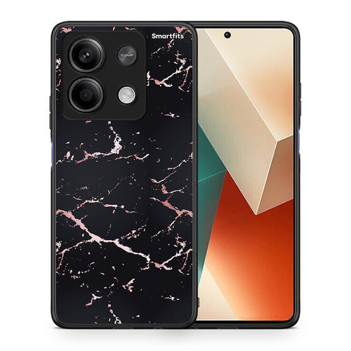 Θήκη Xiaomi Redmi Note 13 5G Black Rosegold Marble από τη Smartfits με σχέδιο στο πίσω μέρος και μαύρο περίβλημα | Xiaomi Redmi Note 13 5G Black Rosegold Marble case with colorful back and black bezels