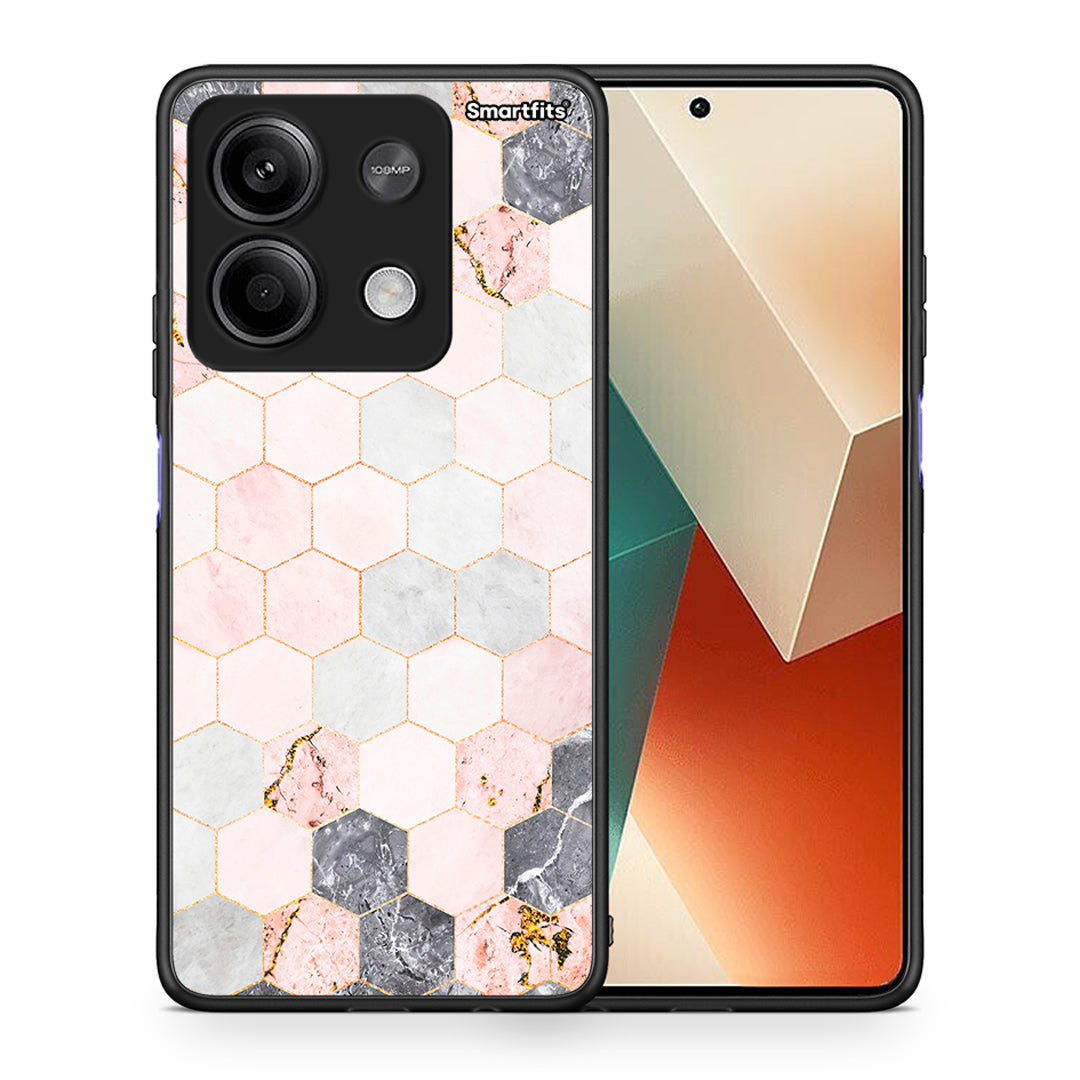 Θήκη Xiaomi Redmi Note 13 5G Hexagon Pink Marble από τη Smartfits με σχέδιο στο πίσω μέρος και μαύρο περίβλημα | Xiaomi Redmi Note 13 5G Hexagon Pink Marble case with colorful back and black bezels