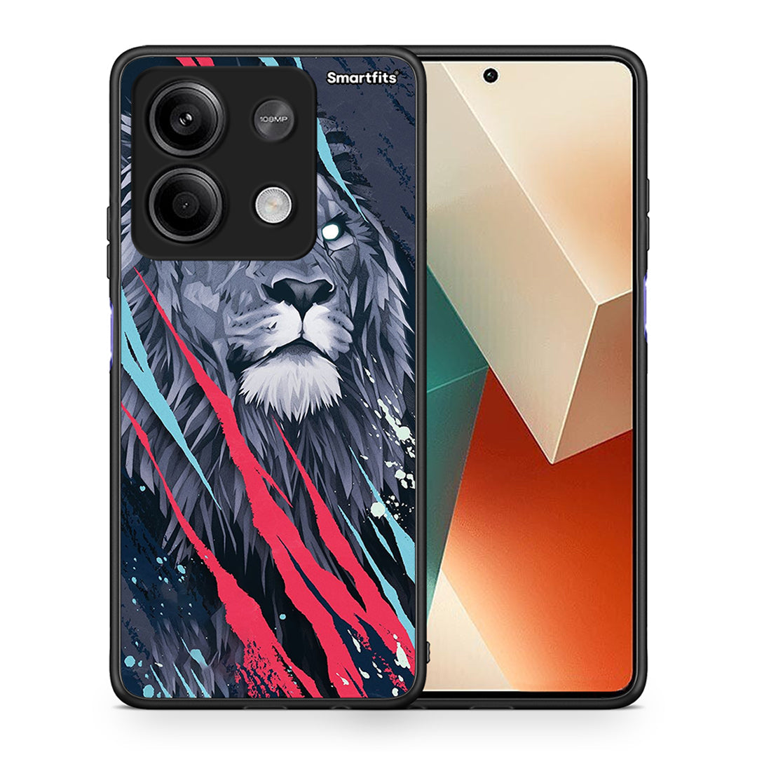 Θήκη Xiaomi Redmi Note 13 5G Lion Designer PopArt από τη Smartfits με σχέδιο στο πίσω μέρος και μαύρο περίβλημα | Xiaomi Redmi Note 13 5G Lion Designer PopArt case with colorful back and black bezels