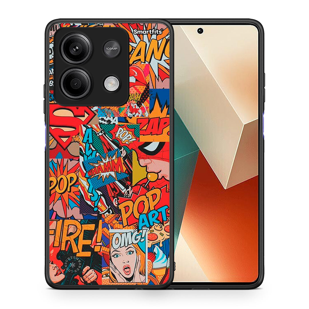 Θήκη Xiaomi Redmi Note 13 5G PopArt OMG από τη Smartfits με σχέδιο στο πίσω μέρος και μαύρο περίβλημα | Xiaomi Redmi Note 13 5G PopArt OMG case with colorful back and black bezels