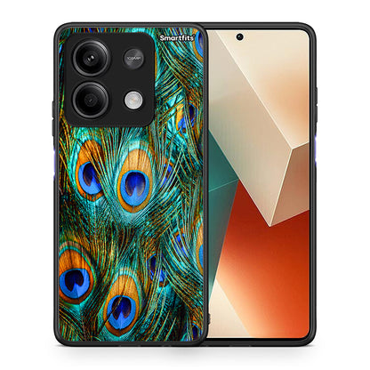 Θήκη Xiaomi Redmi Note 13 5G Real Peacock Feathers από τη Smartfits με σχέδιο στο πίσω μέρος και μαύρο περίβλημα | Xiaomi Redmi Note 13 5G Real Peacock Feathers case with colorful back and black bezels