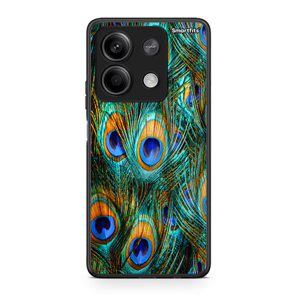 Xiaomi Redmi Note 13 5G Real Peacock Feathers θήκη από τη Smartfits με σχέδιο στο πίσω μέρος και μαύρο περίβλημα | Smartphone case with colorful back and black bezels by Smartfits