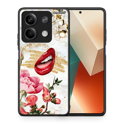 Θήκη Xiaomi Redmi Note 13 5G Red Lips από τη Smartfits με σχέδιο στο πίσω μέρος και μαύρο περίβλημα | Xiaomi Redmi Note 13 5G Red Lips case with colorful back and black bezels