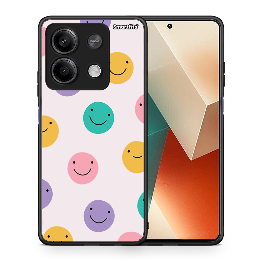 Θήκη Xiaomi Redmi Note 13 5G Smiley Faces από τη Smartfits με σχέδιο στο πίσω μέρος και μαύρο περίβλημα | Xiaomi Redmi Note 13 5G Smiley Faces case with colorful back and black bezels