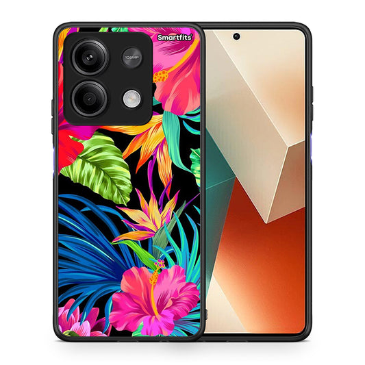 Θήκη Xiaomi Redmi Note 13 5G Tropical Flowers από τη Smartfits με σχέδιο στο πίσω μέρος και μαύρο περίβλημα | Xiaomi Redmi Note 13 5G Tropical Flowers case with colorful back and black bezels