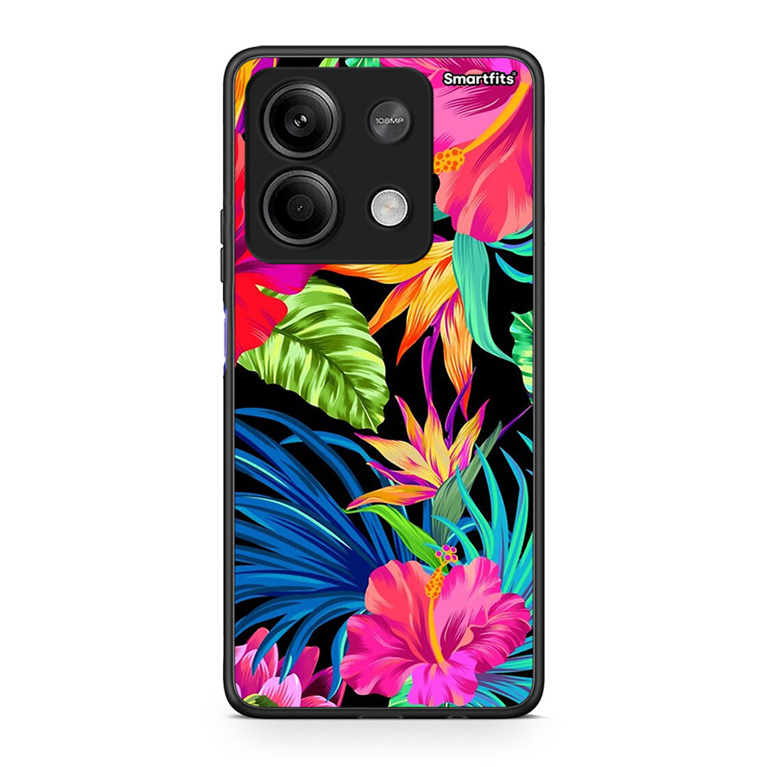 Xiaomi Redmi Note 13 5G Tropical Flowers θήκη από τη Smartfits με σχέδιο στο πίσω μέρος και μαύρο περίβλημα | Smartphone case with colorful back and black bezels by Smartfits